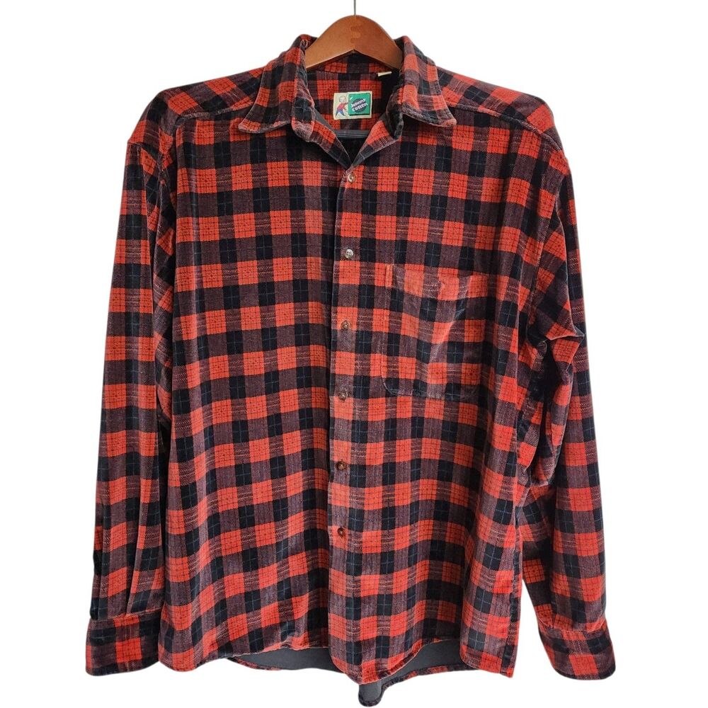 Vintage Johnny Cotton Brushed Flannel Plaid Button Up Shirt Mens Large USA Made